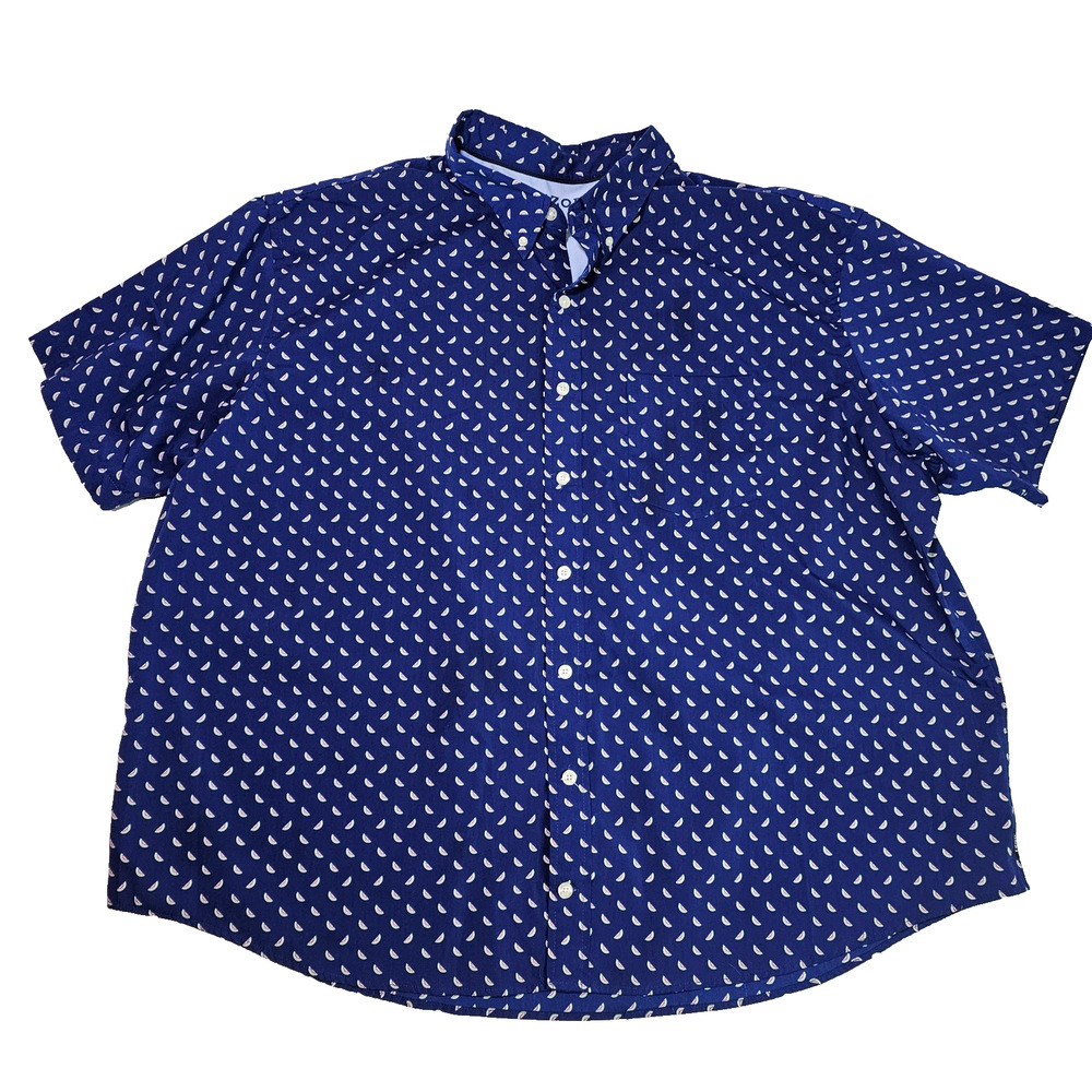 Izod Men's Button-Down Collared Shirt, Size 4XLT Short Sleeve Navy Watermelons